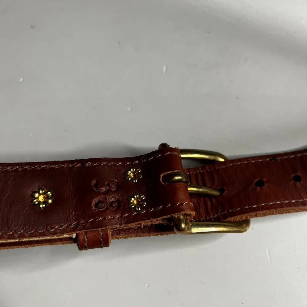Mens Horse Racing Ribbon Leather Belt Brown Equestrian Derby Size 38